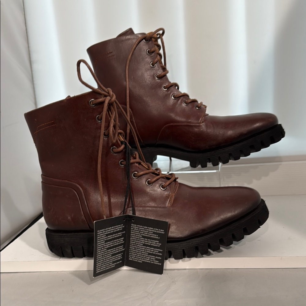 Diesel Brown Leather Boots with Rugged Sole